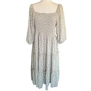 Piper And Scoot Dress Ruching Tiered Milkmaid Sweetheart Green Floral XL Boho